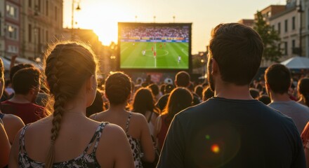 Sunset Gathering: Crowd Enjoys Outdoor Football Match on Big Screen