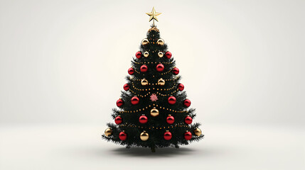 Elegant Christmas Tree Decorated with Red and Gold Ornaments