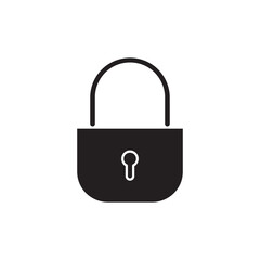 Black shaped isolated illustration of typical padlock with a keyhole design. Vector icon in flat style