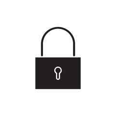 Black shaped isolated illustration of typical padlock with a keyhole image. Vector icon in flat style