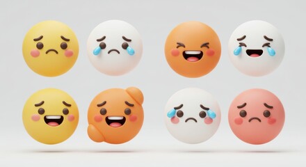 Naklejka premium Pastel Spheres: Row of Emotional Expressions, 3D Render.