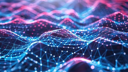 Abstract Colourful Wave Background, Data Transfer,3d rendering of particles in cyberspace with depth of field and bokeh