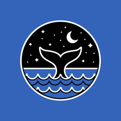 Whale Tail in Ocean Under Night Sky Illustration