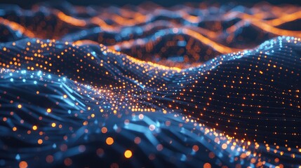 Abstract Colourful Wave Background, Data Transfer,3d rendering of particles in cyberspace with depth of field and bokeh