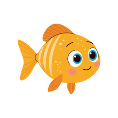 Cute cartoon fish. Vector illustration in children's style on white background. Funny animals with big eyes