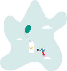 Inflation causing price rising up, overvalued stock or funds, consumer purchasing power reducing.character for design.