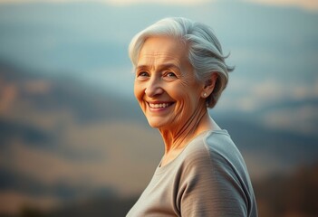 Joyful elderly woman in natural light