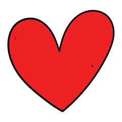 Hand drawn cartoon red heart on white background.