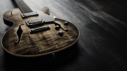 Beautiful guitar on dark wood surface.