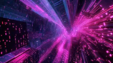 Obraz premium Cyberpunk Cityscape Tunnel Neonlit Architecture and Speeding Lights