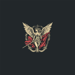 Angel woman gracefully holding flag design vector template illustration