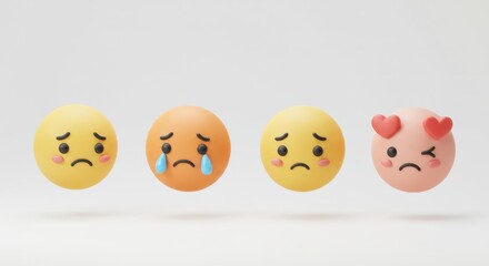 Emotional Spheres: Sadness, Tears, Longing, and Love, Isolated Against White.