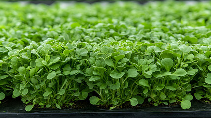Fresh Green Seedlings Growing in Rows in a Greenhouse Environment
