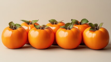 Fresh Persimmons on Beige Surface