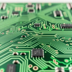 Detailed overview of a circuit board highlighting its complex pathways and electronic components