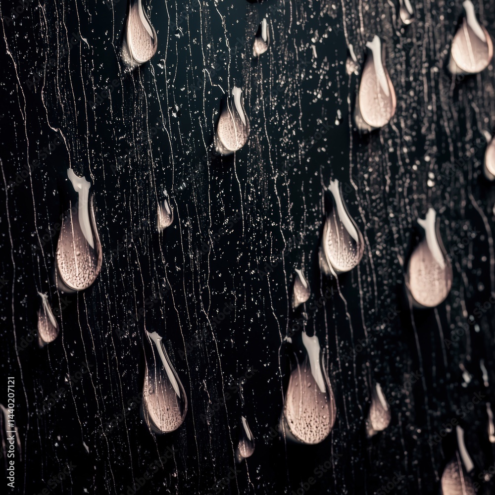 Poster rain falling down on a window pane creating a relaxing atmosphere with soft focus and blur