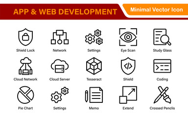 Professional App Web Development Icons – Modern Outline Vector Set for UI, UX, Programming, Websites, Coding, Digital Products, and Software