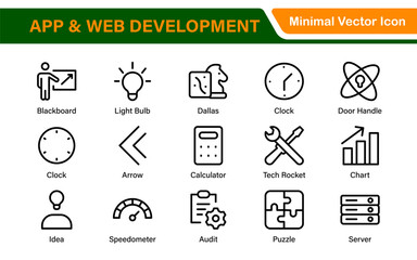 Professional App Web Development Icons – Modern Outline Vector Set for UI, UX, Programming, Websites, Coding, Digital Products, and Software