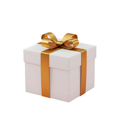 Obraz premium White gift box with Elegant golden ribbon and rElegant golden bow on white or transparent background, PNG