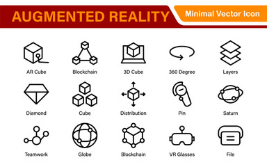 AR VR Line Icon Set – Minimal Vector Outline Illustrations for Augmented Reality, Virtual World, Futuristic Tech, Gaming, Metaverse, UX Design