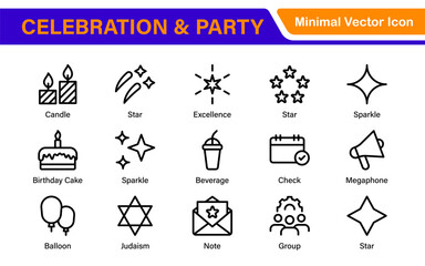 Fototapeta na wymiar Celebration & Party Icons. Vector Icons for Birthdays, Holidays, Festivals, Fireworks, and Event Decorations