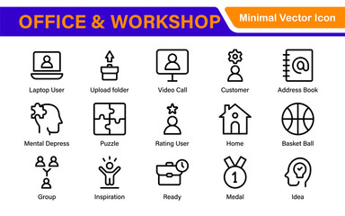 Workshop and Office related outline icon collection. Editable line icon set.
