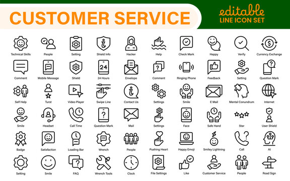 Support and customer service outline style modern icons set. Customer Feedback, Response, experience, helpline and technical support icon illustration