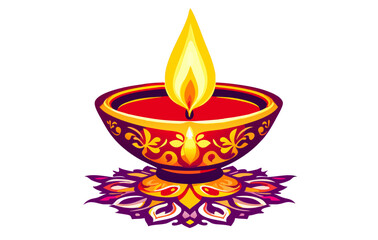 Vibrant Diwali diya with floral rangoli pattern