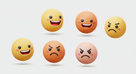 Obraz premium Animated Emotional Spheres: Happy, Angry, and Content Expressions.
