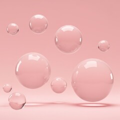 Floating Pink Bubbles Abstract Background Minimalist Design Art Illustration