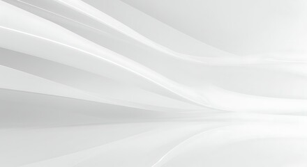 A sleek and contemporary abstract background featuring smooth, white, flowing curves that create a sense of spaciousness and gentle movement, enhanced by a subtle reflection on a glossy surface below.