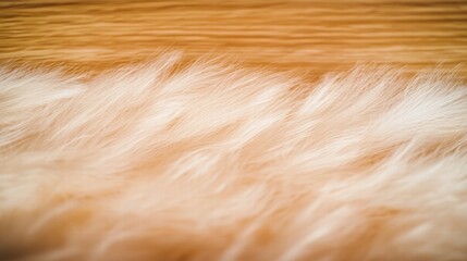 Delicate white feather gracefully resting on a wooden table evoking a sense of peacefulness