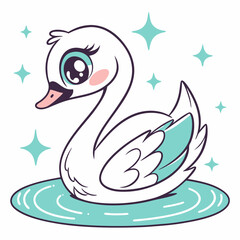 Adorable Kawaii Swan Illustration Big Eyes, Cute Cartoon Bird