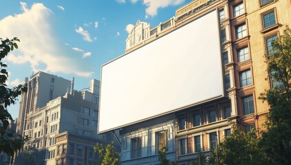 Blank billboard on city building