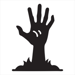 Halloween zombie hand rising from grave silhouette, minimalist vector