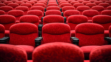 Obraz premium Rows of Empty Red Theater Seats in a Movie Cinematic Environment