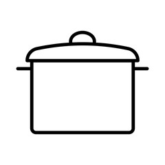 Illustration showing a black icon of a saucepan with a lid, isolated on a white background