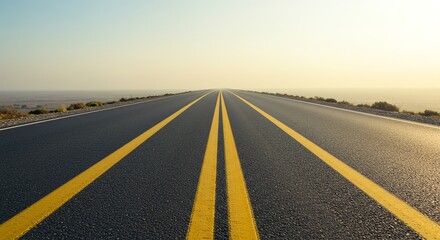 Fototapeta premium Road Stretching to Horizon with Yellow Dividing Lines
