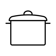 Illustration showing a black icon of a saucepan with a lid, isolated on a white background