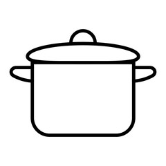 Illustration showing a black icon of a saucepan with a lid, isolated on a white background