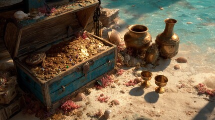 Treasure chest on sandy shore
