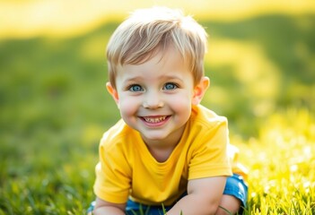 Toddler boy portrait with a warm and sunny atmosphere