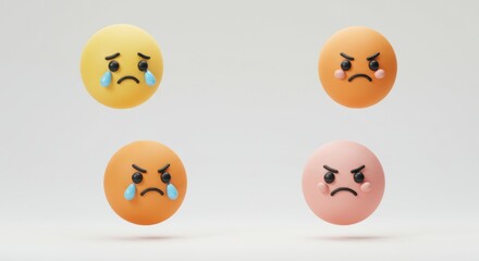 Fototapeta premium Textured spheres expressing sadness and anger, color variations, isolated.