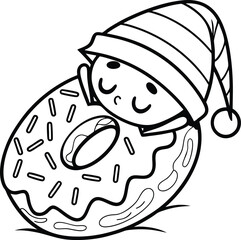 Funny Sleeping Doughnut With a Night Cap Coloring Page-1