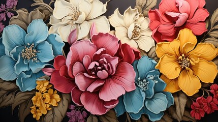 Retro floral print in vibrant colors