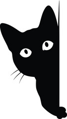 Black Cat Peeking Around the Corner, a Silhouette with Big Eyes