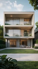 Fototapeta premium modern house, architecture, building, home, wall, glass, old, facade, city, balcony, windows, door, exterior, wood, construction, street, front, decoration, art, sky, urban, vintage