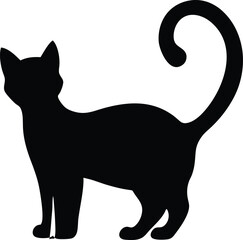 Elegant silhouette of a black cat with a distinctive curled tail