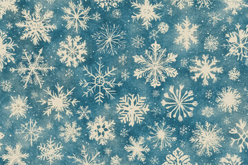 Cute Christmas Snowflake Pattern. A unique pattern with hand-painted snowflakes in pastel blue tones