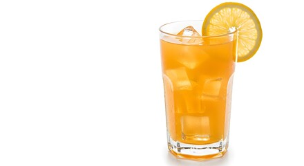Delicious and refreshing citrus drink with ice and a lemon slice in a glass.